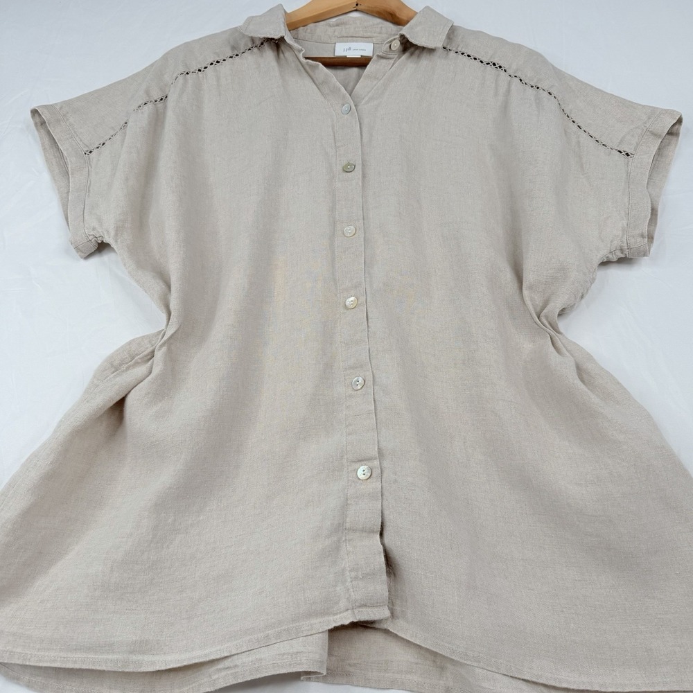 J Jill Love Linen top Women's Casual Short Sleeve 100% Linen Button Up SZ-L - Picture 15 of 16